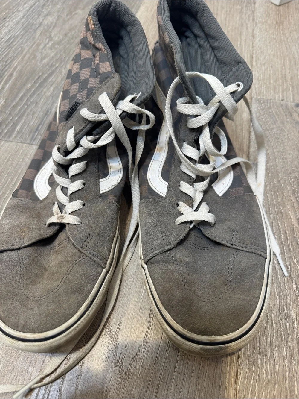 Vans High-Top Checkerboard Skate Sneakers - Brown/White CB